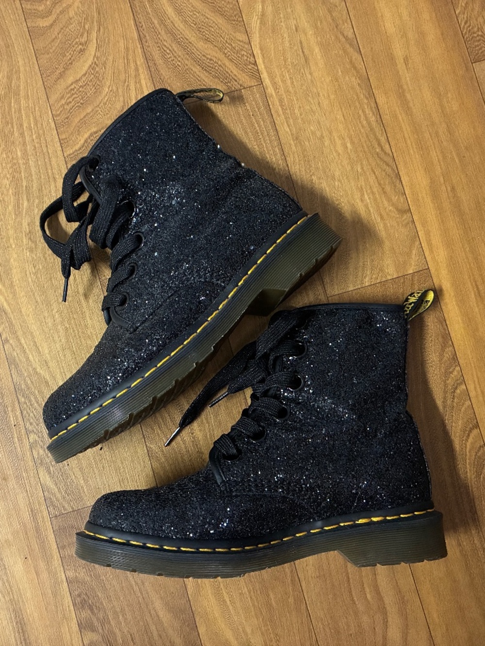 Dr. Martens 1460 Farrah Black Chunky Glitter Lace Up Boots UK 6 EU 39 US 8